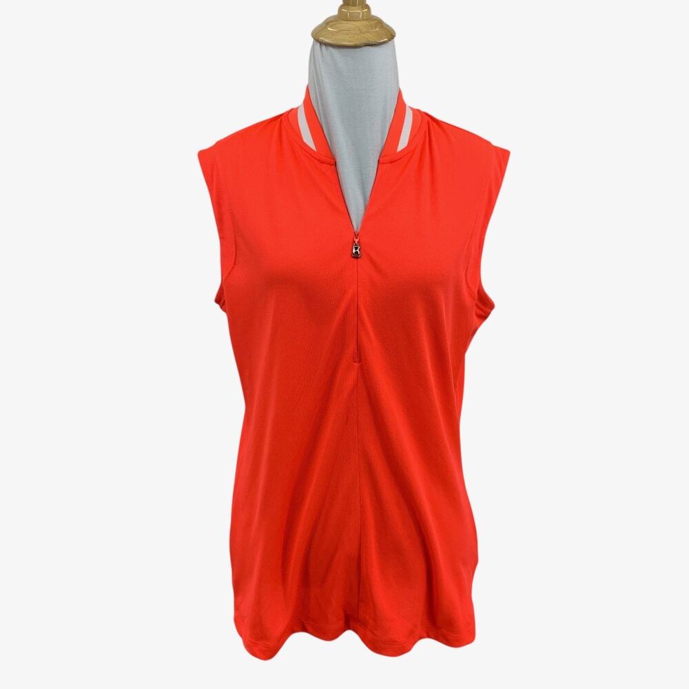 Bogner Shirt Womens L Large Poppy Sleeveless Micro Waffle Half Zip Golf Polo